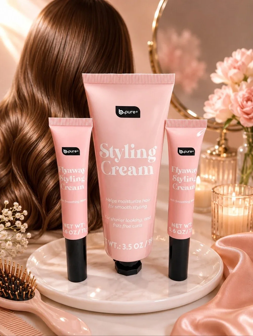 🌸B.PURE STYLING CREAM & FLY AWAY WAND SMOOTH STYLING 3-PIECE SET